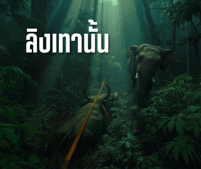 กระทิงเพศเมียติดบ่วงสลิงในอุทยานทับลาน ช้างป่าเดินวนเฝ้า