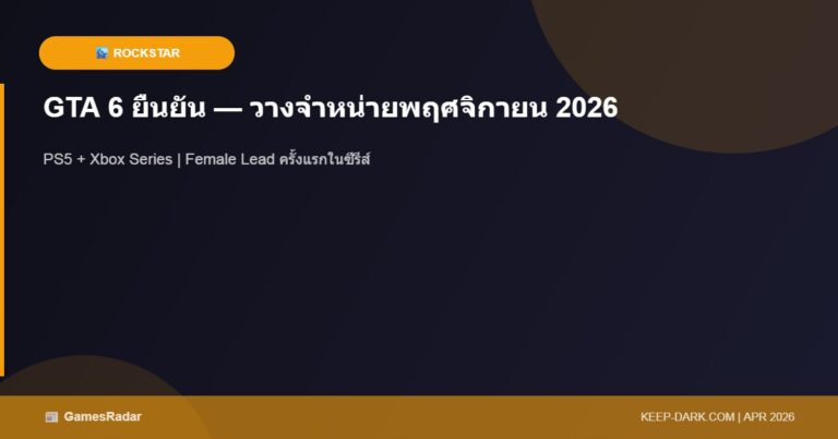 GTA 6 ยืนยันวางจำหน่าย พฤศจิกายน 2026 บน PS5 และ Xbox Series X/S